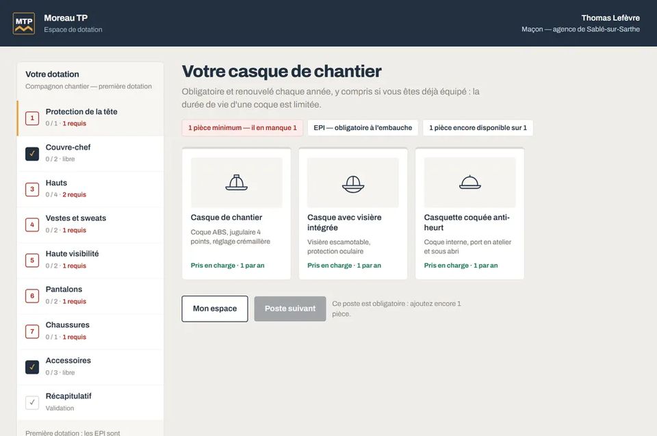 Espace de dotation, vue salarié