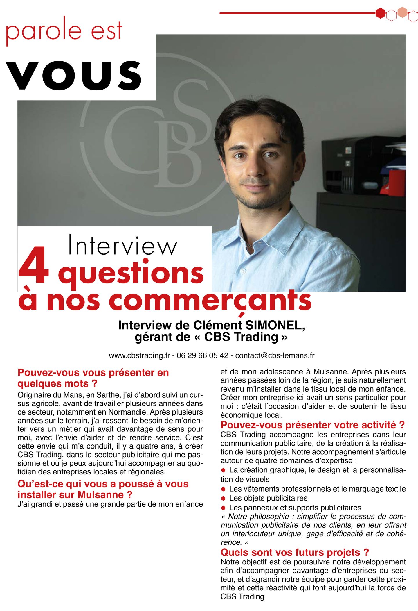 Page de l'interview de Clément Simonel dans L'écho de Mulsanne