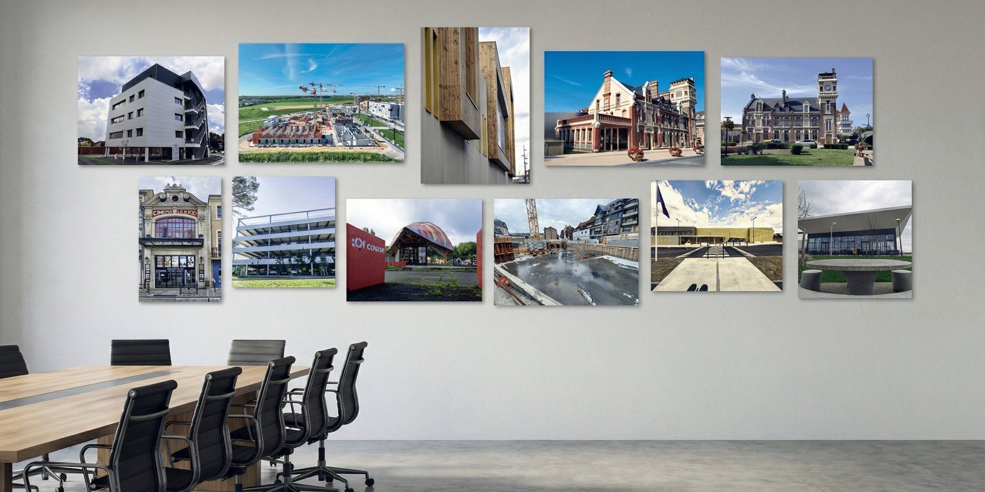 Panneaux photo sur Dibond accrochés dans les locaux d'un bureau d'études