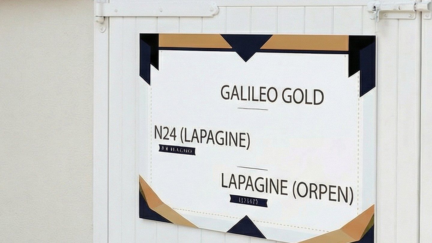 Gros plan sur une plaque Akilux au nom du cheval et aux couleurs de l'écurie