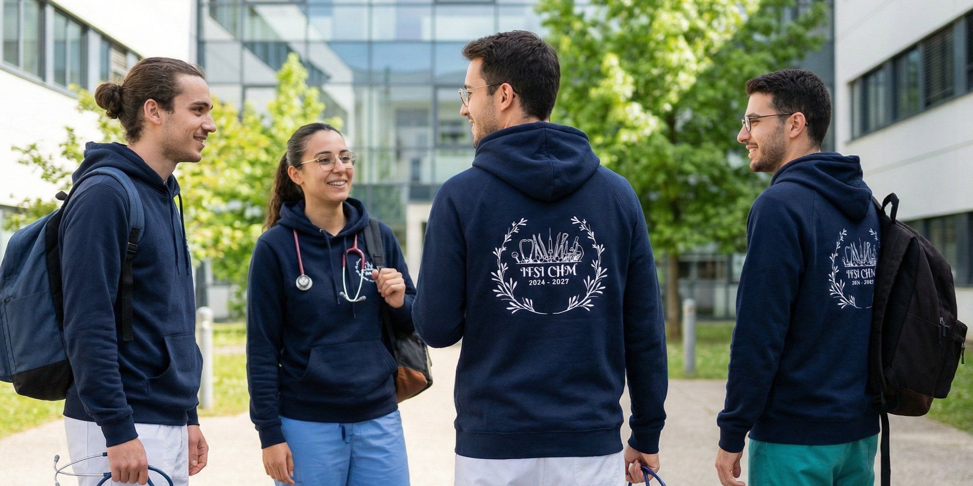 Sweats à capuche brodés au nom d'une promotion d'étudiants infirmiers