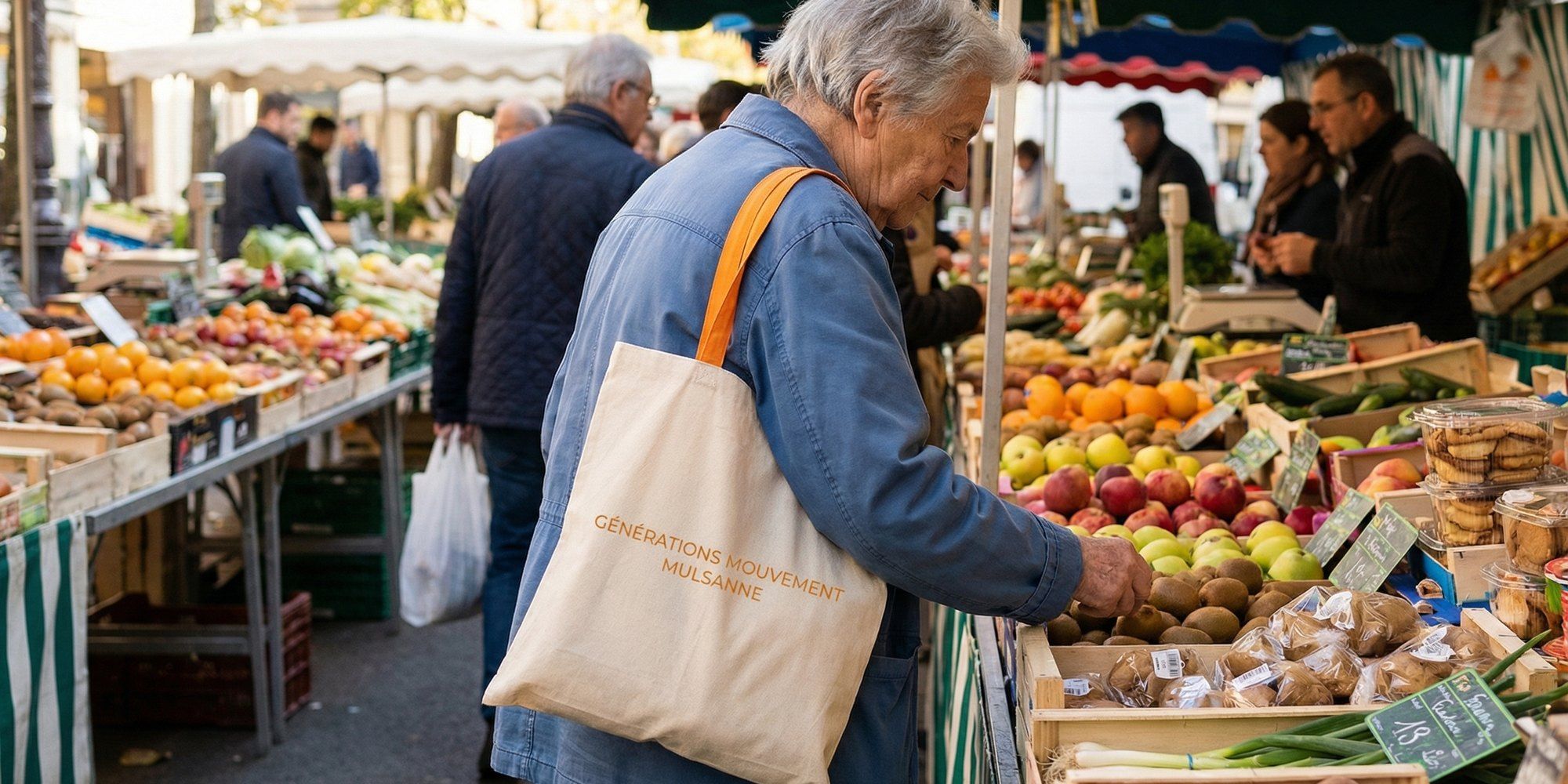 Tote bags en coton brodés au nom de l'association Générations Mouvement Mulsanne
